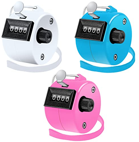 BeautyChen 3pcs Clicker Counters 4-Digit Number Count with Wrist Rope Mechanical Palm Hand Tally Counter Pitch Counter for Sport Row, Coaching, Knitting, Lap, Fishing, Golf, Sports Events Office