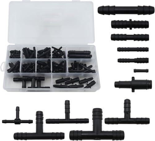 113 Pcs Connecteurs de Tuyau en Plastique,Raccords de tuyau en T pour tuyau d'arrosage,Kit de Raccords D'irrigation pour Tuyau,Plastique Tee Raccord de Tuyau，pour Systèmes d'Arrosage Jardin, Pelouse