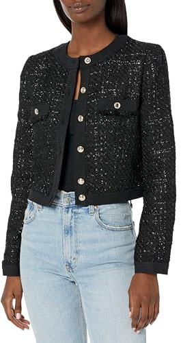 GUESS Clarissa - Giacca in tweed da donna, Fantasia Tweed Nero, X-Small