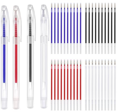 ZOCONE 4 PCS Pennarelli per Tessuto Cancellabili Caldo con 40 Ricariche per Penna Sostituibili, Pennarelli per Stoffa in Tessuto Penna Ricamo Cancellabile per Quilting Cucito Sartoria Marcatori (A)