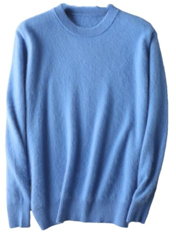 Niiyyjj - Maglione da uomo in 100% cachemire di visone, girocollo, tinta unita, lavorato a maglia, a maniche lunghe, Blu, XXL