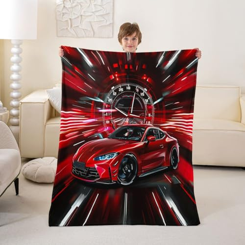 Erosebridal Coperta in flanella con auto da corsa, per bambini, ragazzi e ragazze, coperta in pile per sport estremi, decorazione per auto da corsa, colore rosso, 101,6 x 127 cm