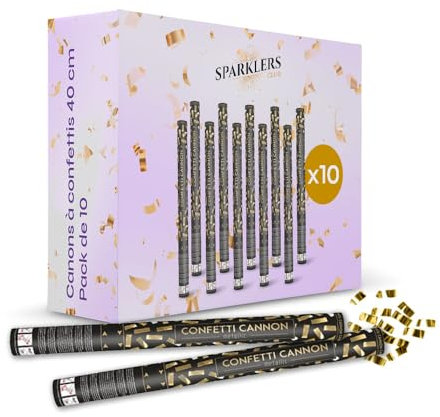 SPARKLERS CLUB Lot de 10 Canons à Confettis Rectangle couleur Or 40 cm - Lanceur de confettis à tenir en main pour Mariage - Portée 10 Mètres, Prise en Main Facile Idéal pour mariage ou anniversaire