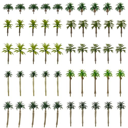 Cayway 50 PCS Patrón de Paisaje Palmeras, Palmeras de Coco Modelo, Modelo de Árbol Palmera, Árboles Palmeras Plastico para Modelo de Tren, Arquitectura Ferroviaria, Diorama, Paisaje