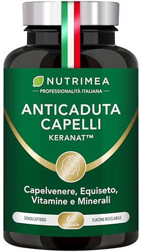 Anticaduta Capelli Nutrimea | Integratore con Keranat™, Equiseto e Capelvenere | Ricco di Biotina, Zinco e Selenio | 60 Capsule | Nutrimea