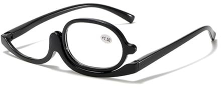 SHMKBDPF Lupe, Make-up-Lesebrille, personalisierte, einteilige, rotierende Damen-Make-up-Brille, hochauflösende Mode-Lesebrille(Color:Bright black frame,Size:1.50)