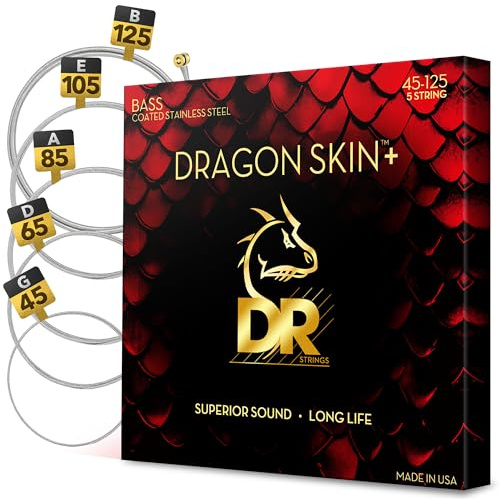 DR Strings Bass Guitar Strings | DRAGON SKIN+ Coated Stainless Steel | DBS5-45 | Superior Sound with Comfortable Feel & Long Life | 5 String Medium 45-125 (DBS5-45)