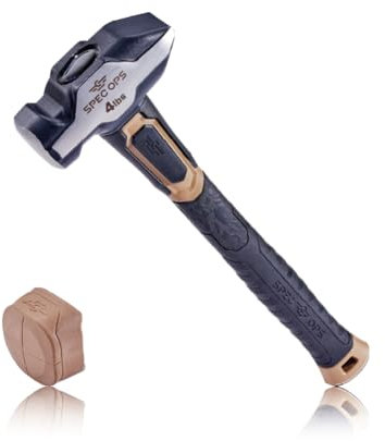 Spec Ops Tools Blacksmith Hammer, 4 lb Sledge Hammer with Removable Soft Mallet Cap & Bi-Material Shock Absorbing & Vibration Dampening Handle, 3% Donated to Veterans, Black/Tan