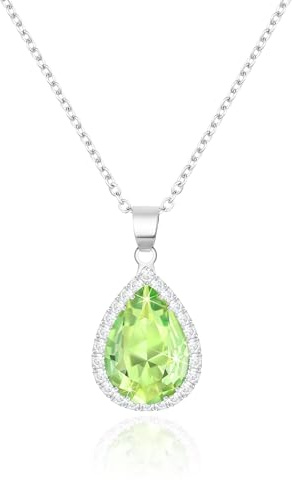 Linawe Silber Kette Halskette Anhänger Silberkette Damen, Peridot Grün Diamant Geburtsstein Kristall Kettenanhänger Charm Kette Halsketten, Frauen Schmucksets für Damen Jewelry