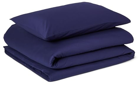 Amazon Basics Set Copripiumino Singolo in Cotone Organico, 2 Pezzi, Copripiumino da 135 x 200 cm e 2 Federe da 50 x 80 cm, Blu navy