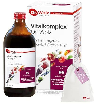 Dr. Wolz Vitalkomplex 500ml Kombipaket mit Obst- und Gemüsenetz - Mikronährstoff-Komplex mit 95 Zutaten - Vitamine, Mineralstoffe, Spurenelemente & Sekundäre Pflanzenstoffe – für Immunsystem- vegan