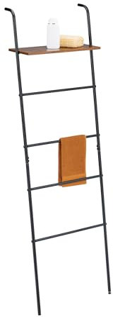 Relaxdays Scala Porta Asciugamani Bagno, Scaletta a 4 Pioli Portasciugamani in Acciaio, HLP 150x45,5x20 cm, Nero Marrone