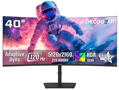 Deco Gear 40 Curved 5K2K Nano IPS Monitor | 5120×2160 UltraWide 21:9 Display, 120 Hz Refresh | 65 W USB-C PD | HDR, Adaptive Sync | Built-in Speakers for Work