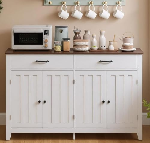 Blishom Credenza Cucina,Mobile da Cucina con Piano, con 4 Doors and 2 Drawers,per Soggiorno, Cucina, Sala da Pranzo,140 x 40 x 89CM,Retro