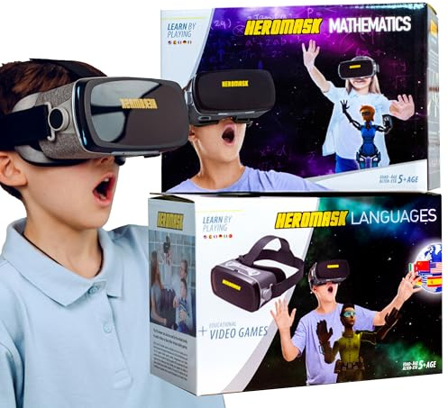 Heromask Pack Langues + Mathématiques – Jeu Éducatif VR 2 en 1 | Apprendre Les Langues et Les Maths en S’Amusant | Cadeau Original pour Enfants 5–12 Ans, Compatible iOS & Android