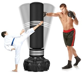GOPLUS Saco de Boxeo 170 CM, Saco de Boxeo para Adultos con Base de Ventosas y Rebote Rápido, Bola de Boxeo Autoportante para Musculación/Fitness/Taekwondo/Kárate, Entrenamiento de Boxeo