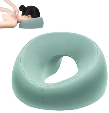 Dwitkul Almohada de Masaje Facial Boca Abajo con Agujero - Reposacabezas en Forma de U con Espuma Viscoelástica - Ideal para Camillas de Masaje, SPA, Salones de Belleza y Uso Doméstico. (Verde)