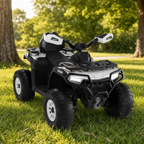 GarveeMore 12V Quad Électrique Enfants | 2 Moteurs Puissants | Tout-Terrain | Suspension | Télécommande Parentale | Phares LED | USB