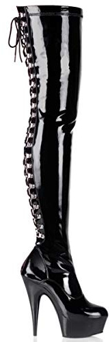 Pleaser DELIGHT-3063 - Botas y botines clásicos por encima de la rodilla sin forro Mujer, Negro (Negro (Blk Str Pat/Blk)), 44