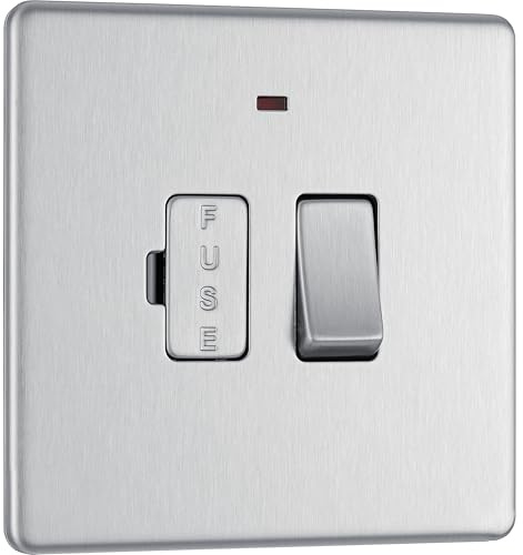 BG Electrical Switched Fused Connection Unit with LED Power Indicator, Fused Spur Switch, Double Pole, Screwless Front Plate, Slim Profile, Premium Flatplate, Brushed Steel, 13A, FBS52