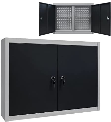 vidaXL Armario Herramientas Pared Industrial Metal Organización Almacenamiento Accesorios Mobiliario Estilo Atractivo Industrial Funcional Gris/Negro