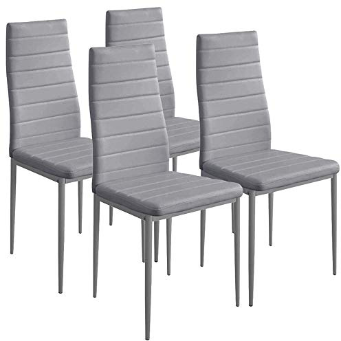 BAKAJI Set 4 Sedie Moderne sala da Pranzo Salotto Cucina Seduta Imbottita Ecopelle 4x Sedie in Promo Struttura Acciaio (Grigio)