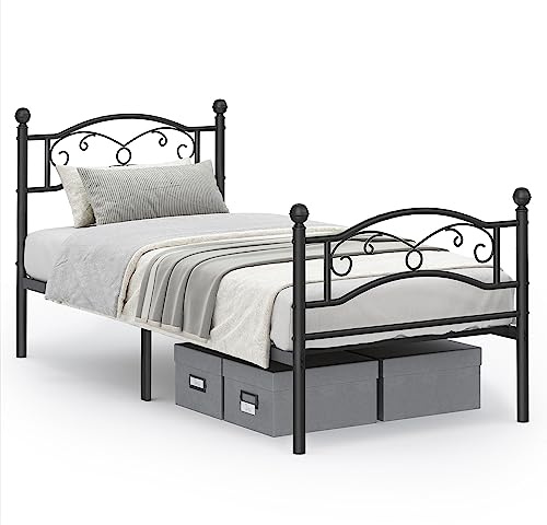 VASAGLE Lit 1 Personne en Métal, Cadre pour Matelas 90 x 190 cm, pour Adulte, Adolescent, Invité, Montage Facile, Noir RMB071B01