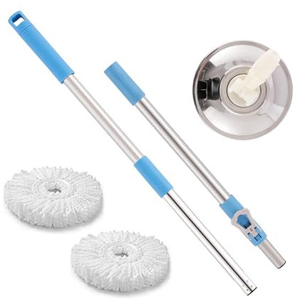 ARSUK Cleaning Floor Mop 360 Rotatable Adjustable 50 inch/127cm Max Extendable Stainless Steel Handle with 2 Microfiber Replacement Mop Heads