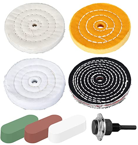 4 PCS Buffing Polishing Wheel Kits, 4 Polishing Pads for Drill Metal Polishing Kit with 3 PCS Rouge Compound and 1/4 Shank Buffing Polishing Accessories for Metal Wood Plastic Ceramic Glass