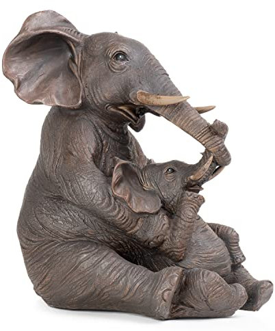 Moritz Figura decorativa de elefante bebé asiento juguetón con la madre de polirresina marrón oscuro idea decoración de pie figura de la vida silvestre africana