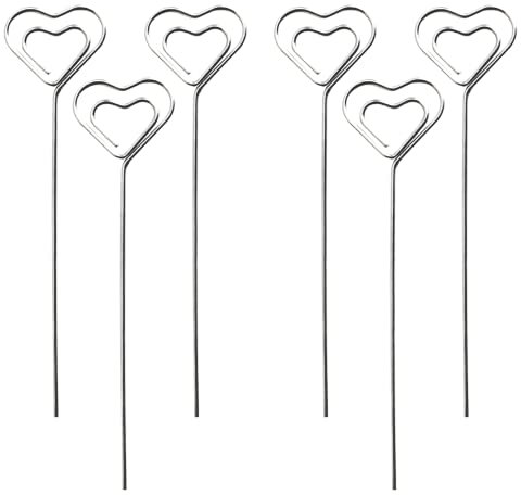 Lmyzcbzl Metall Fotohalter, 6 Pcs Metalldrähte Memo Clip, Kartenhalter in Herzform, Tischnummer Clip, für Party Geburtstag Hochzeit Kuchen Dekor, 13 x 3.2 cm（Silber）