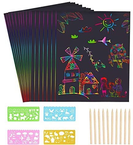 100 Blätter Kratzpapier, Kratzbilder Für Kinder, Kratzbilder Für Kinder Ab 3, Mit Schablonen, Holzstiften, Kratzpapier-Sets Zum Malen und Basteln
