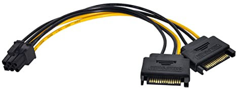 CY Câble adaptateur d'alimentation double SATA 15 broches vers PCIE 6 broches pour carte graphique EPS 12 V