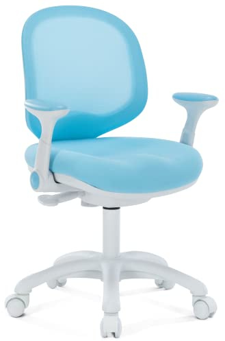 QualiSky Kids Desk Chair, Boy's Girl's Child Children Study Office Computer Chair, Ergonomic Design, Adjustable Height and Seat Depth (Sky Blue W/Armrests)