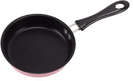 HERCHR 5 Inch Egg Frying Pan, Mini Stainless Steel Round Frying Pan Nonstick Omelet Pan Multipurpose Skillet with Handle for Induction Cooker(Pink)
