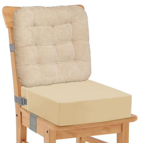 CAVWVTYU Sitzerhöhung Stuhl, Waschbar Zerlegbar Tragbare Sitzerhöhung Kleinkinder Esszimmerstuhl ErhöHen Pad Esszimmer Boostersitze mit 2 Sicherheitsschnalle Gurte Kindersitzkissen… (Beige)