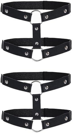 2 Piezas Liga De Cuero Negro Ajustable Gótico Anillo De La Pierna Liguero De Cuero Punk Liguero De Cosplay Doble Capa, Para Accesorios De Fiesta De Cosplay De Carnaval De Halloween