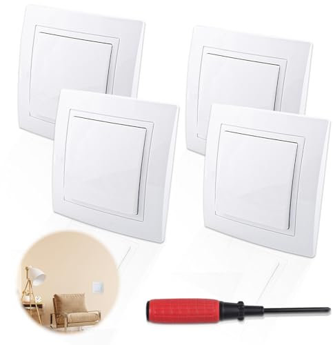 ZIGefofo 4 Stück Unterputz Ein-/Ausschalter Taster All-in-One Visage Schalter Ein Weiß mit Schraubendreher Serienschalter Steckklemme Wechselschalter Lichtschalter Universal Aus-Wechsel 82 x 82 mm