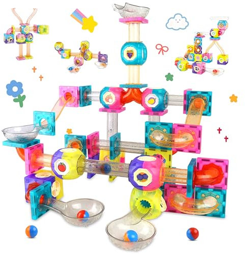 Welmay Magnetic Marble Run, 170PCS Magnets STEM Tiles Balls Track Brain for Kids, Magnetic Building Blocks Learning Educational Bricks-3D Construction Toys for Boys Girls 3 4 5 6+