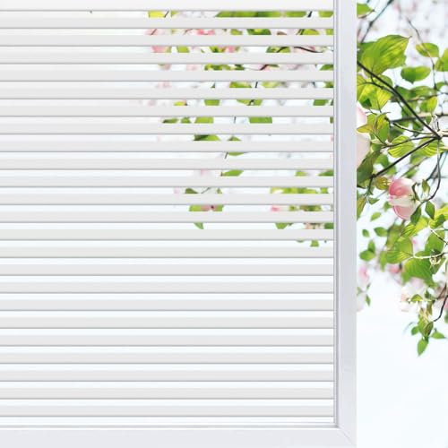 Linarun Window Film Privacy Film for Glass Windows Stripe Pattern Frosted Window Film No Glue Static Cling Privacy Window Film for Office Home Kitchens,30x120 cm
