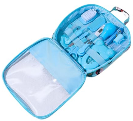 Pastoralist Baby sjukvård och grooming kit baby näsa aspirator nagelklippare hårborste set nyfödd daglig rengöringssats 13 st/set, stil A, blå baby grooming kit