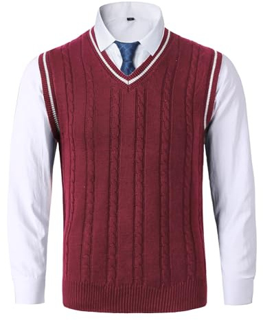AIEOE Maglione Gilet da uomo classico da gentiluomo con scollo a V maglieria caldo maglione gilet senza maniche gilet lavorato a maglia capispalla maglione canotte senza maniche maglione rosso