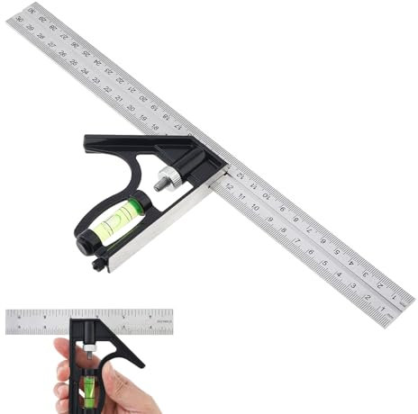 Smgda Équerre combinée, règle d'angle combinée en acier inoxydable de 300 mm, échelle métrique et impériale 45/90 degrés avec niveau à bulle pour charpentier, ingénieur, mesure du travail du bois