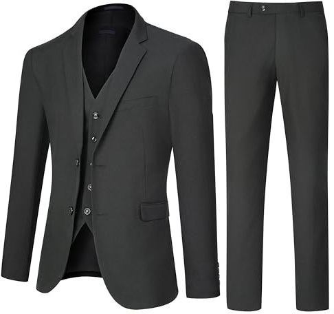 TweedLad Men's Slim Fit 3 Piece Suit Set, Two Button Solid Blazer Jacket with Multi-Functional Pockets for Business/Party