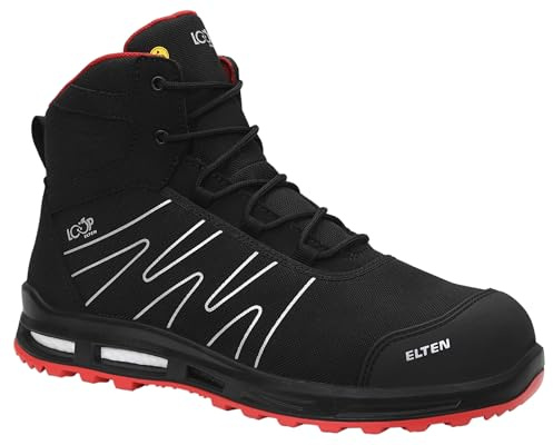 ELTEN Sicherheitsstiefel Enno XXT Pro Mid ESD S3S, Damen und Herren, Textil/Textil, Kunststoffkappe, leicht, sportlich, Schwarz/Rot 43, Schwarz-Rot
