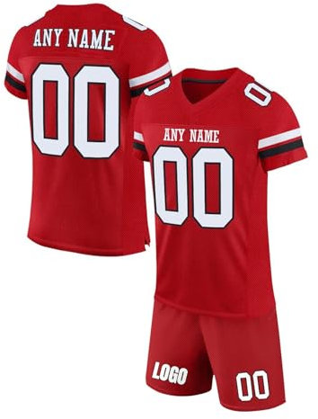 Personalisiert American Football Trikots Set mit Name Nummer - T-Shirt und Shorts für Kinder Erwachsene Junge Mädchen Herrn Damen