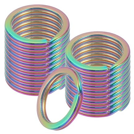 sourcing map 20pcs Split Keychain Rings, 20mm Round Flat Keyrings Stainless Steel Open Key Chain Ring Dog Tag Rings for DIY Keychain Craft Lanyard, 1.8mm Thick, Rainbow