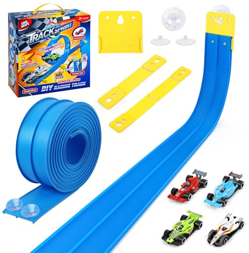 Speed Race car track,Flexible Race Car Ramp Track with 4 Small Race cars, 15FT(4.6M) Racetrack for Ages 3 & Up, Compatible with H*t Wheels and Diec*st 1/64th Cars(Blue)