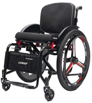 CFMAIF Lightweight Sports Wheelchair, Adult Self-propelled Folding Aluminum Alloy Wheel Chair, Prevent Rear Tilt, with Safety Belt (Size:42cm/16.5 seat,Color:Sports)