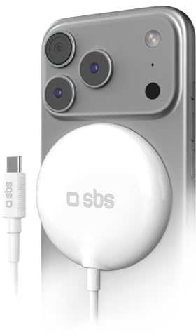 SBS MagSafe Qi2-laddare 25W, Magnetisk Trådlös Laddare, Certifierad Qi2 25W, USB-C-strömförsörjning, Laddare med Snabbladdning, Kompatibel med iPhone och Android, Slim Design, Vit | Qi2-certifierad 25W, trådlös laddare med snabbladdning, kompatibel med iPhone och Android, smal design, vit
